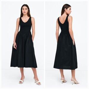 Marcella Emmy Solid Black Ponte and Cotton Sleeveless Midi Dress size Large